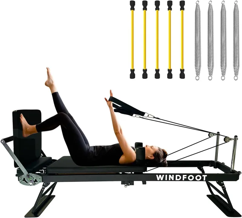 WINDFOOT Pilates Reformer Machine Equipment with Springs & Cords for Home Workout